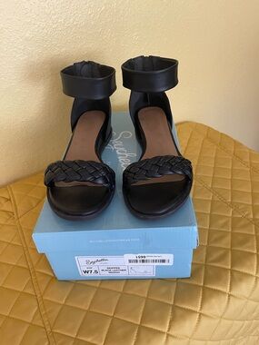 Seychelles Black Braided Ankle-Strap Heels